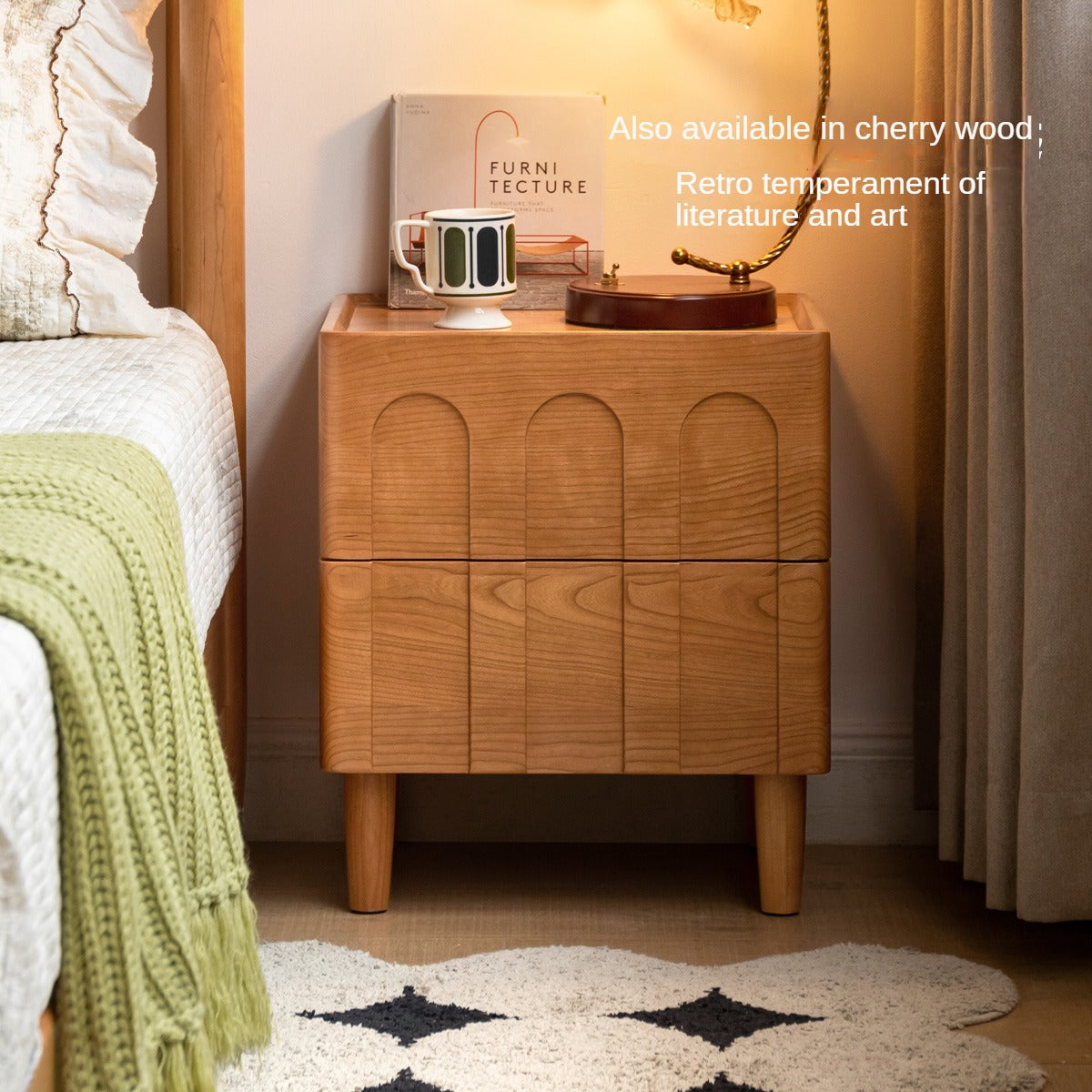 Black Walnut, Poplar, Sandalwood Solid Wood Modern Simple Nightstand.