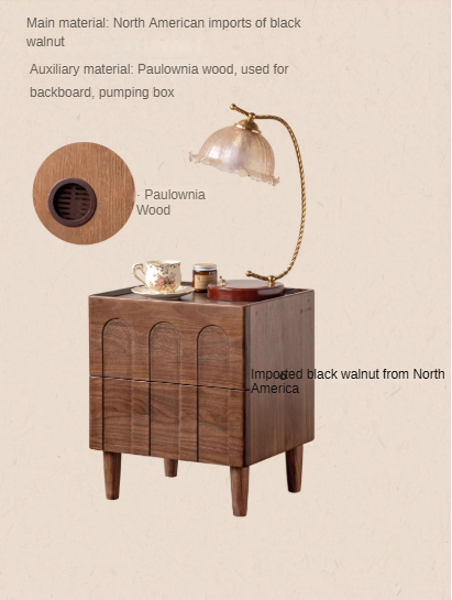 Black Walnut Solid Wood Modern Simple Nightstand.