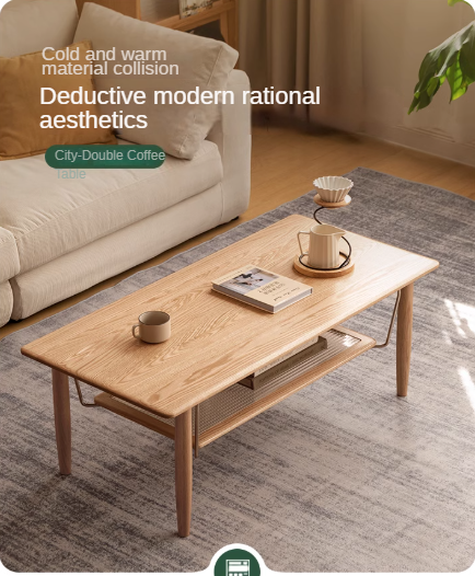 Oak Solid Wood Double-Layer Coffee Table