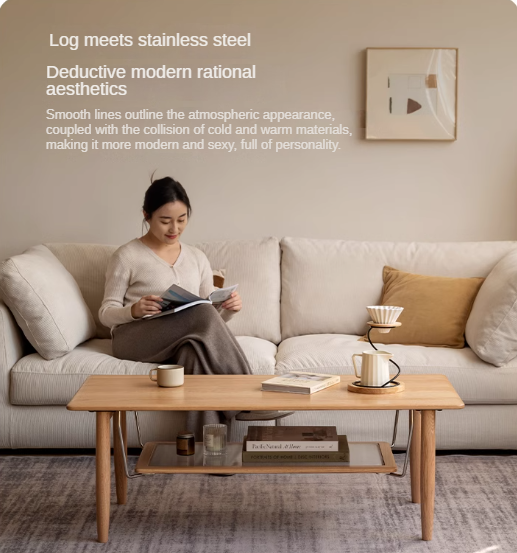 Oak Solid Wood Double-Layer Coffee Table