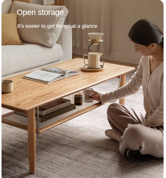 Oak Solid Wood Double-Layer Coffee Table
