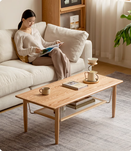 Oak Solid Wood Double-Layer Coffee Table