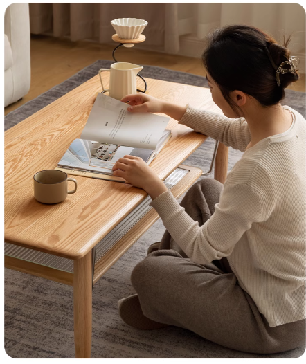 Oak Solid Wood Double-Layer Coffee Table