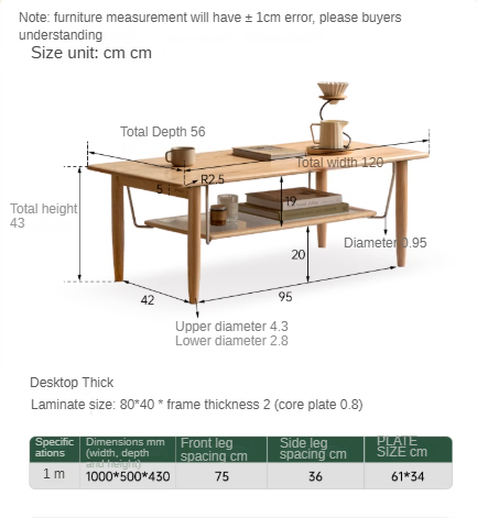 Oak Solid Wood Double-Layer Coffee Table