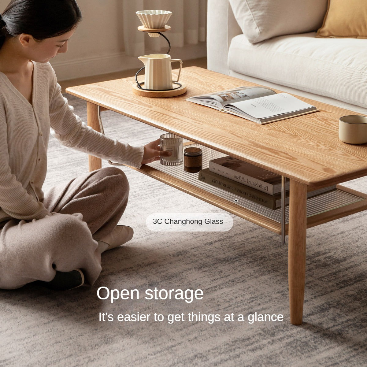 Oak Solid Wood Double-Layer Coffee Table