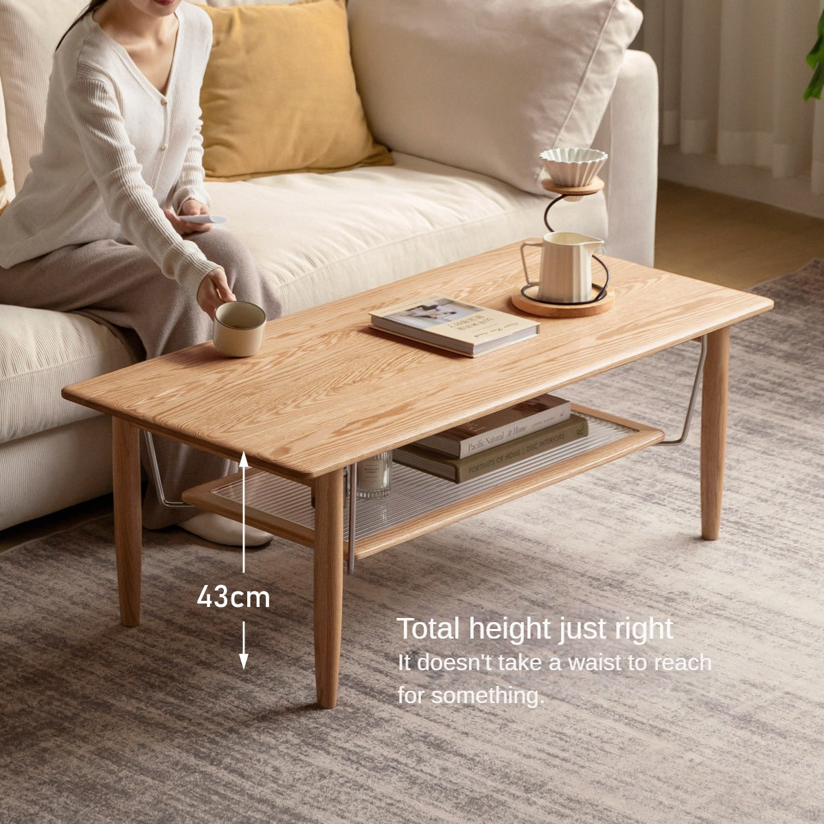 Oak Solid Wood Double-Layer Coffee Table