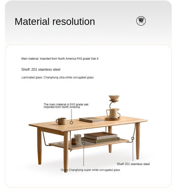 Oak Solid Wood Double-Layer Coffee Table