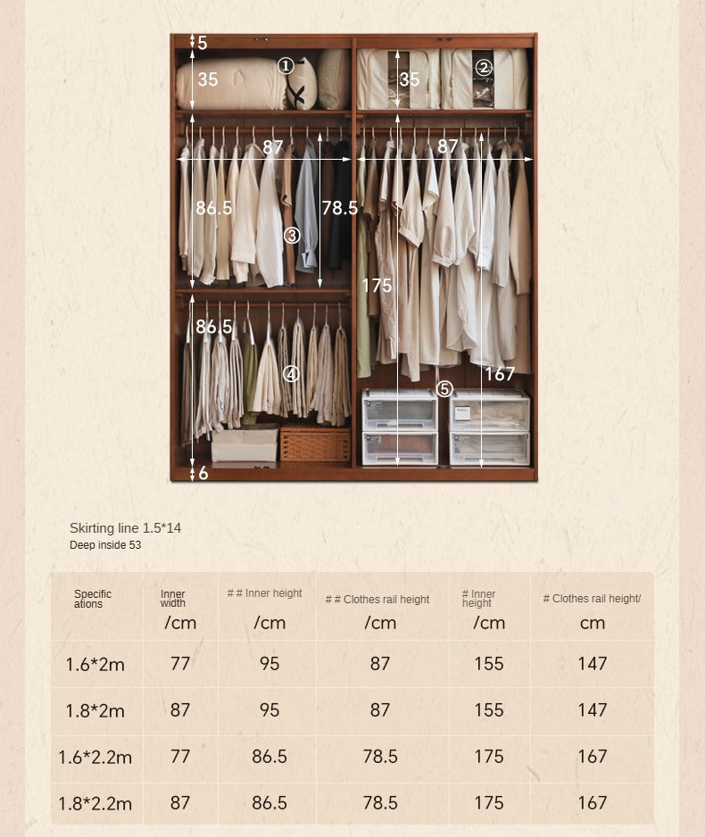 Poplar Solid Wood Double Door Wardrobe.