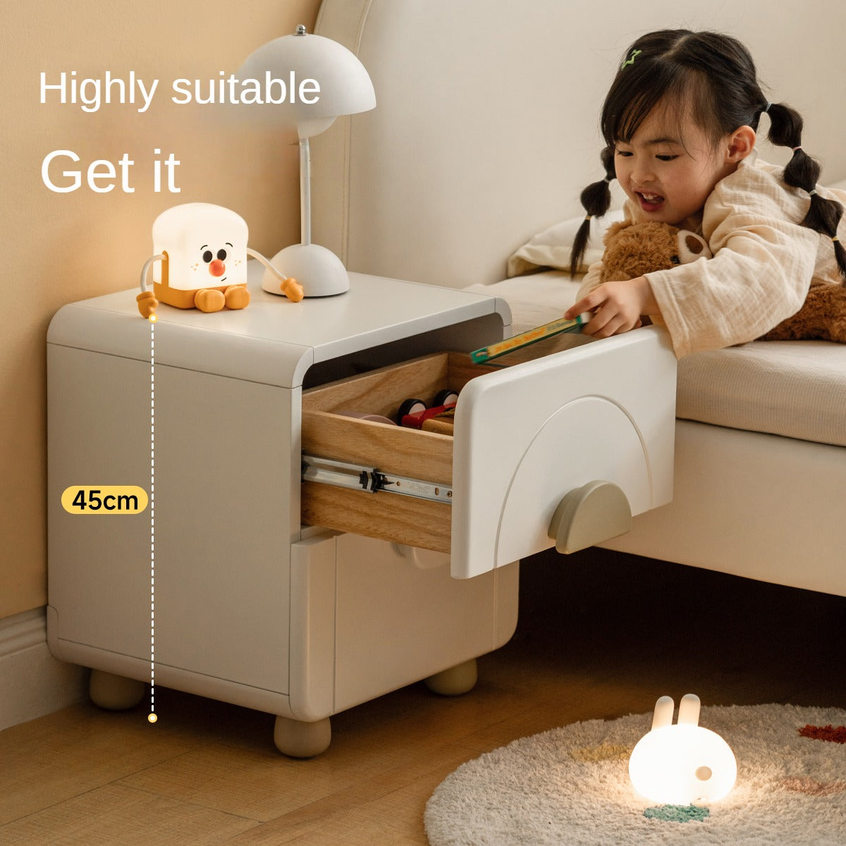 Rubber Wood Solid Wood Children's Nightstand.