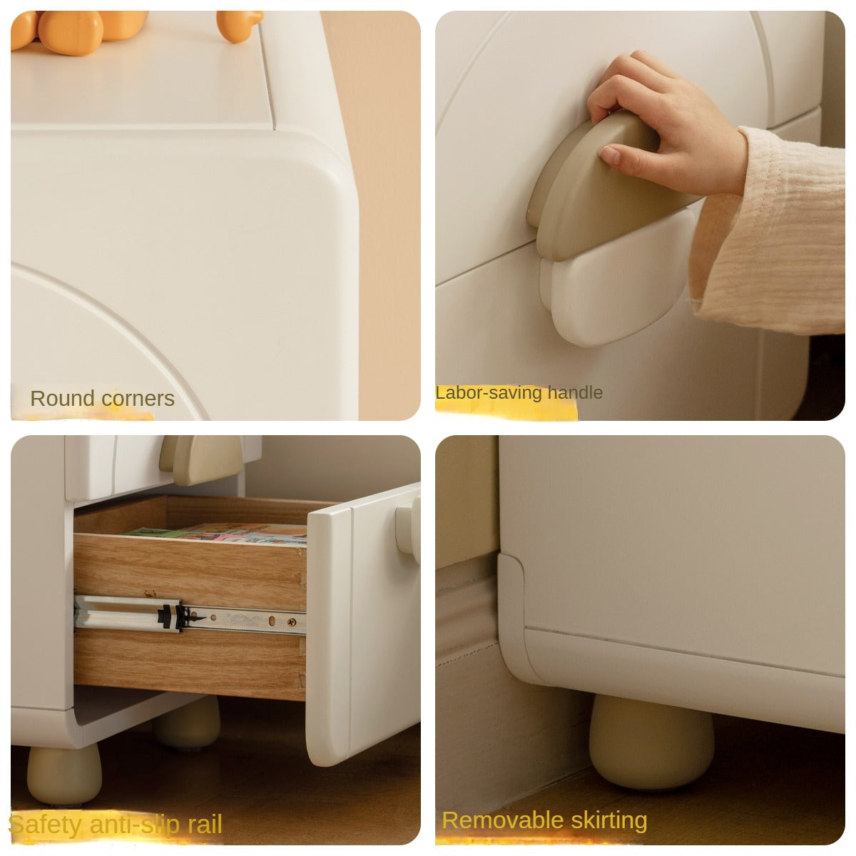 Rubber Wood Solid Wood Children's Nightstand.