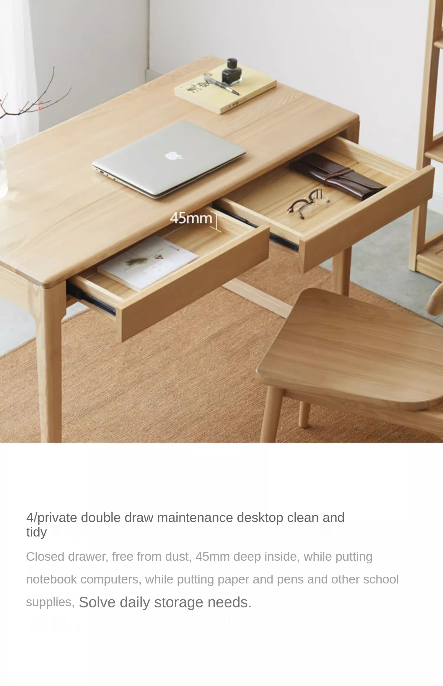 Ash Solid Wood Modern Computer Desk
