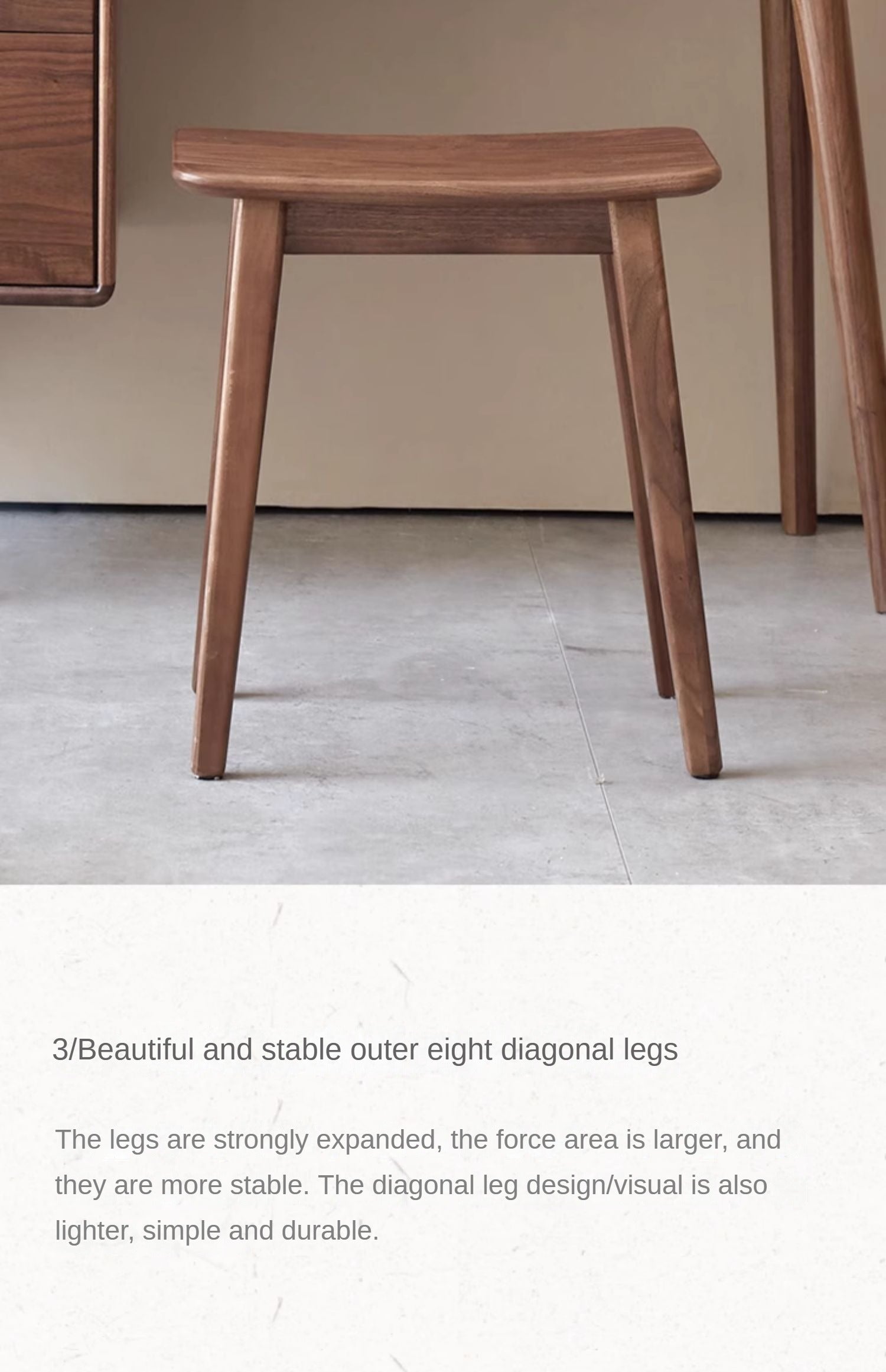Black Walnut, Ash, Oak Makeup Stool Dressing Stool