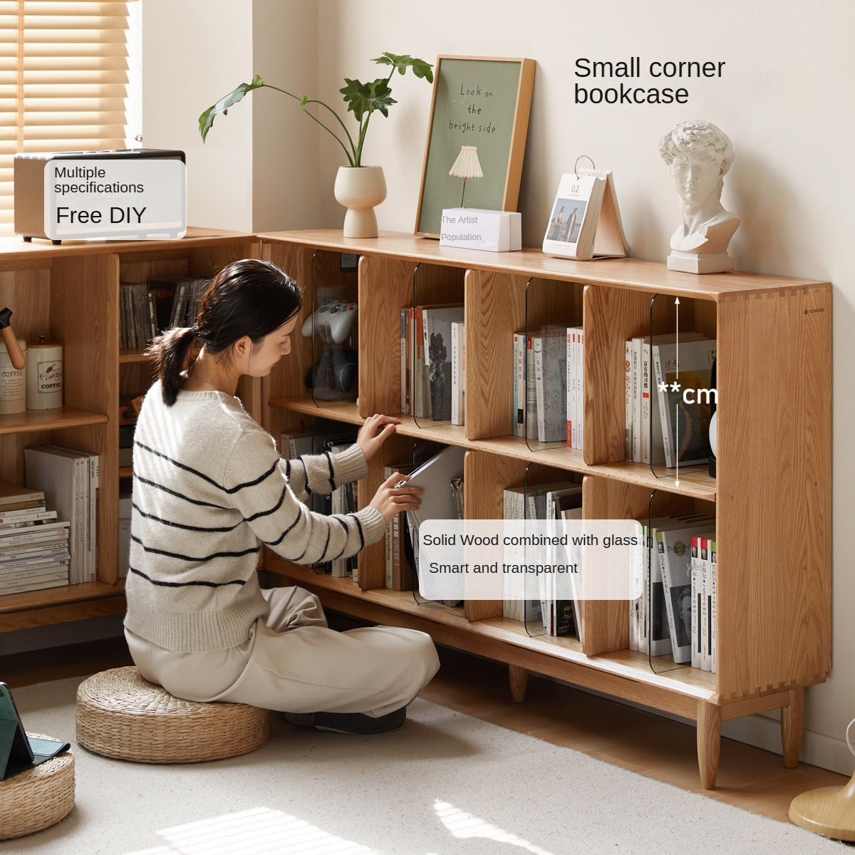 Oak, Ash Solid Wood Integrated Display Bookcase.