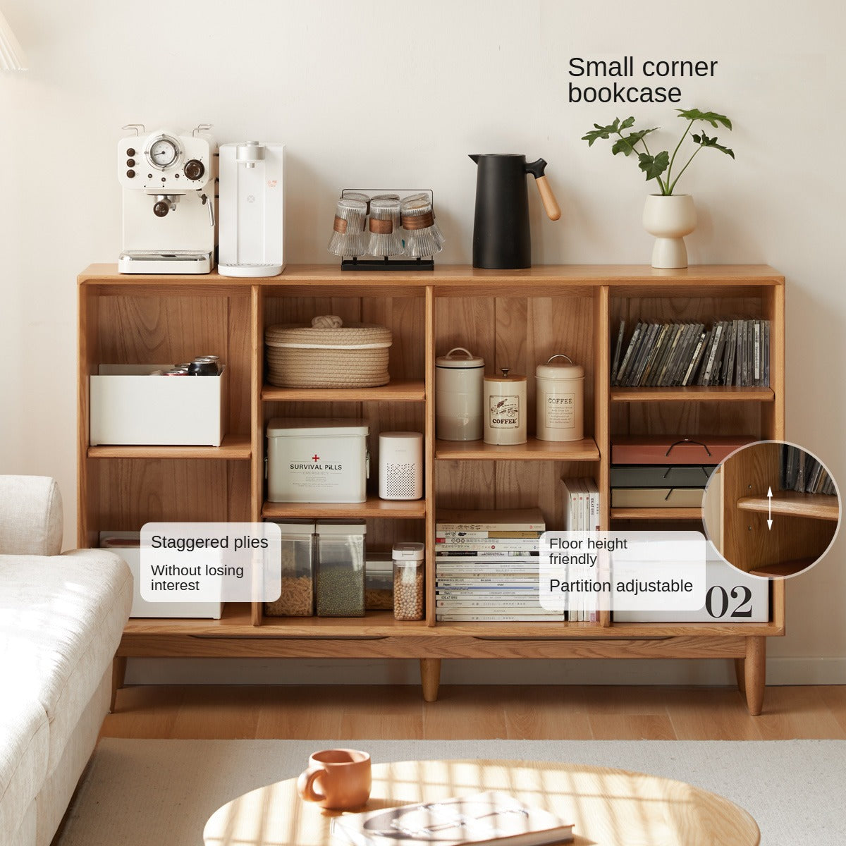 Oak, Ash Solid Wood Integrated Display Bookcase.
