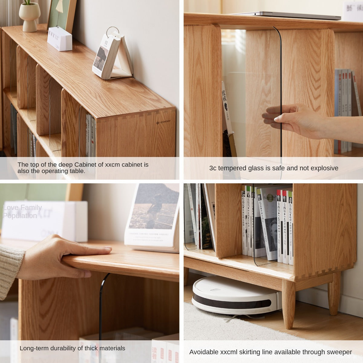 Oak, Ash Solid Wood Integrated Display Bookcase.
