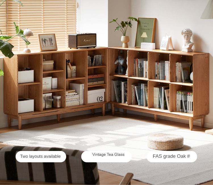 Oak, Ash Solid Wood Integrated Display Bookcase.