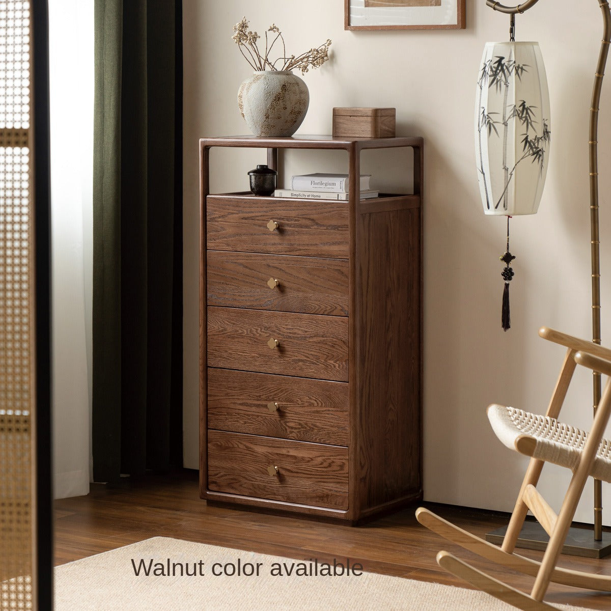 Black Walnut, Oak Solid Wood Storage Cabinet.
