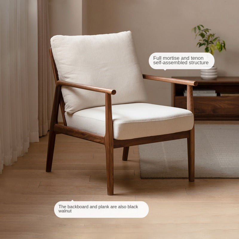 Black Walnut, Ash Solid Wood Backrest Leisure Sofa Chair.