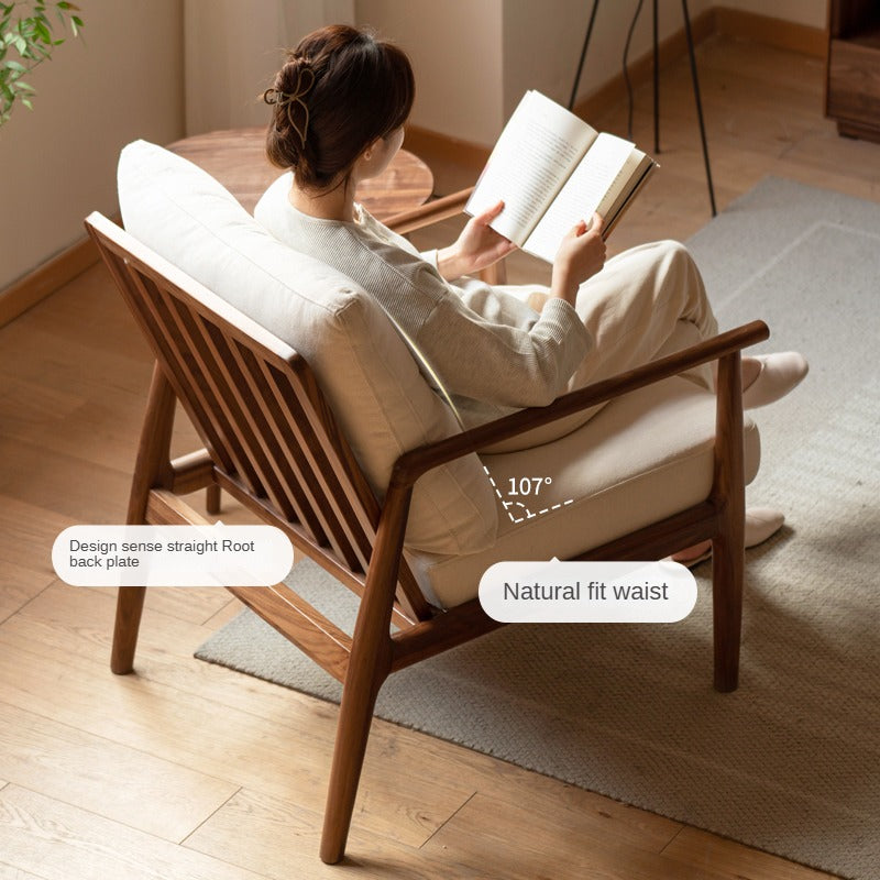 Black Walnut, Ash Solid Wood Backrest Leisure Sofa Chair.