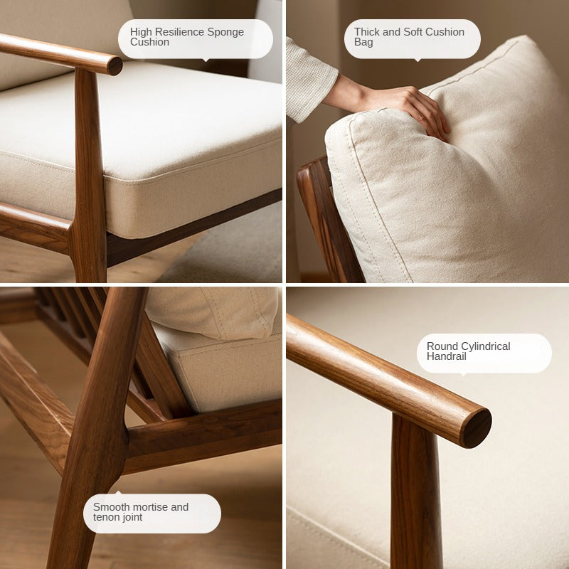 Black Walnut, Ash Solid Wood Backrest Leisure Sofa Chair.