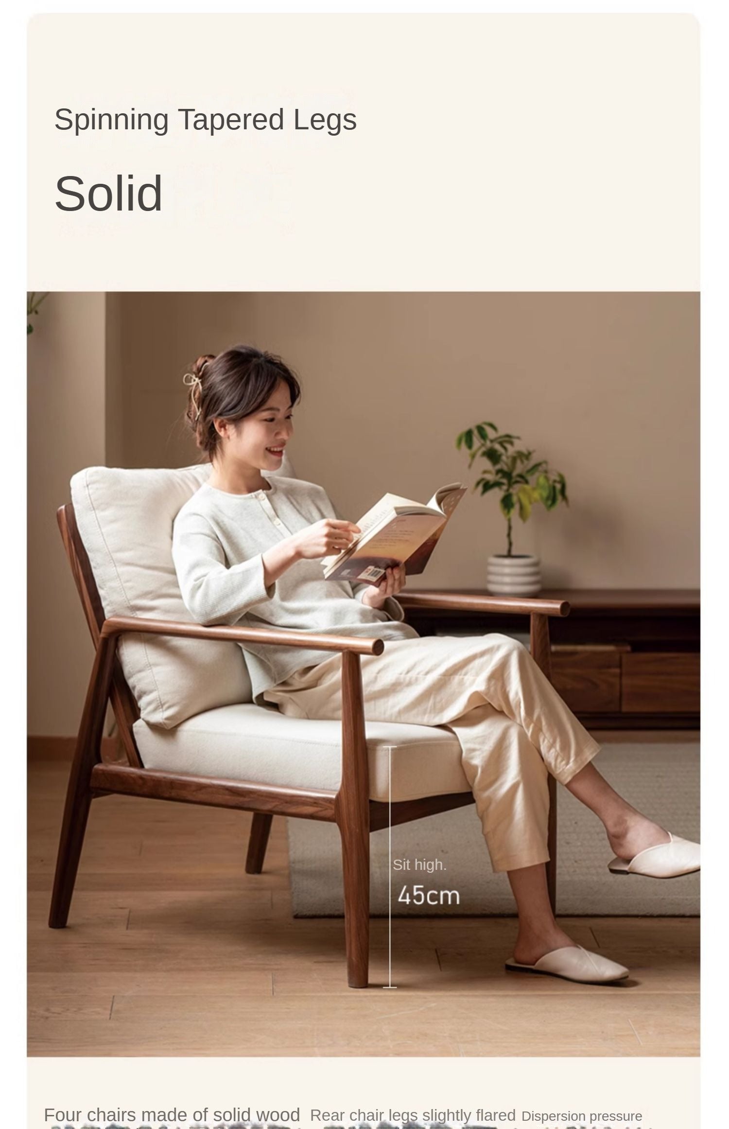 Black Walnut, Ash Solid Wood Backrest Leisure Sofa Chair.