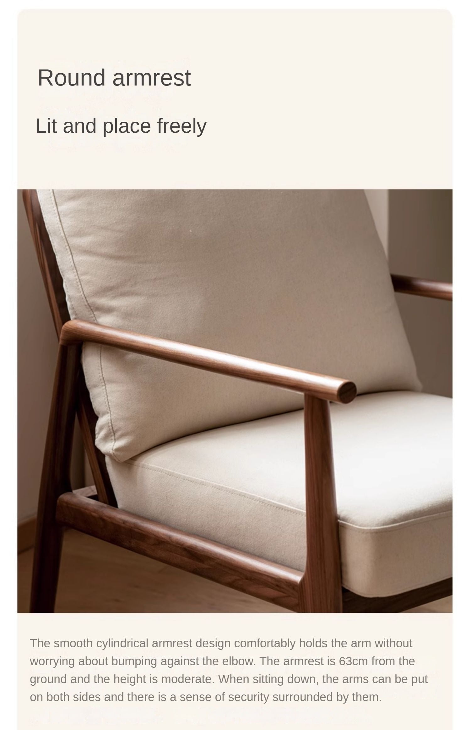 Black Walnut, Ash Solid Wood Backrest Leisure Sofa Chair.