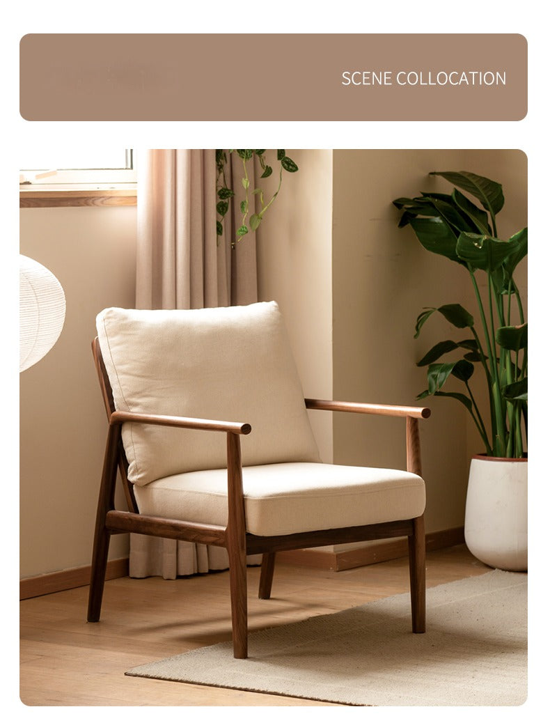 Black Walnut, Ash Solid Wood Backrest Leisure Sofa Chair.