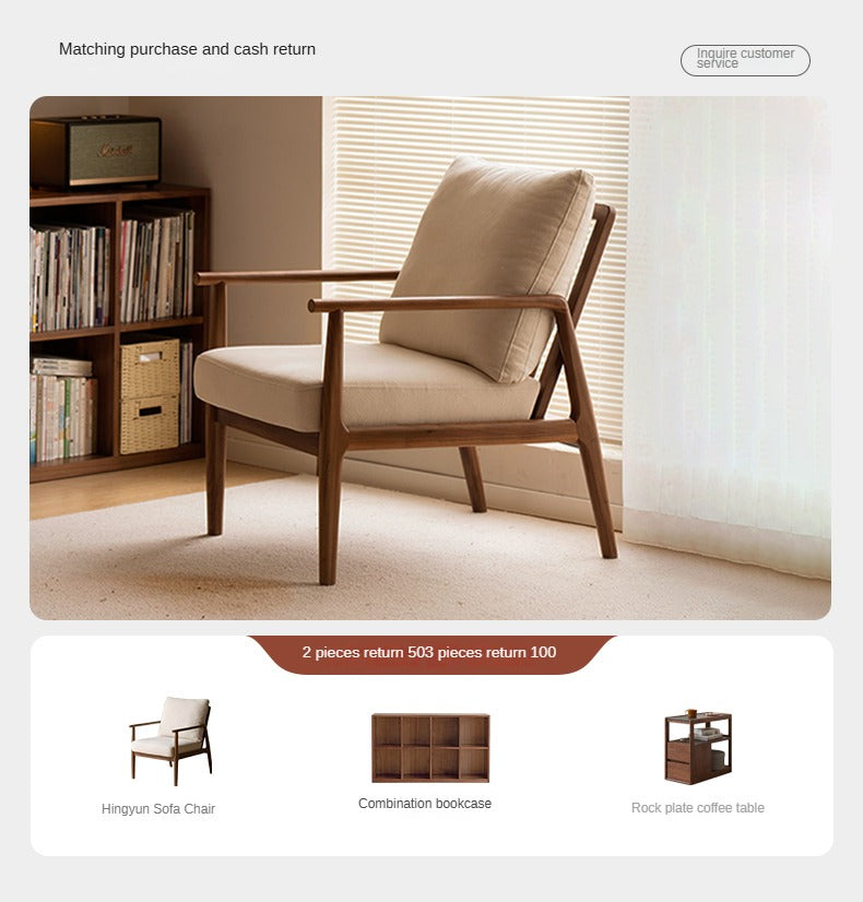 Black Walnut, Ash Solid Wood Backrest Leisure Sofa Chair.
