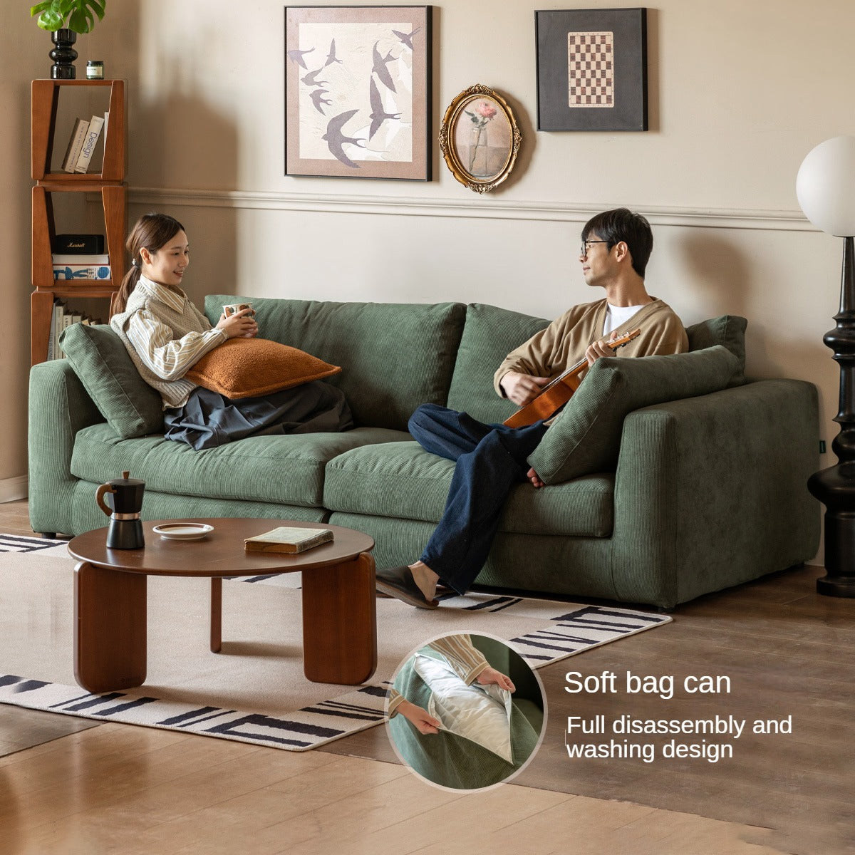 Fabric Corduroy Straight Down Sofa,