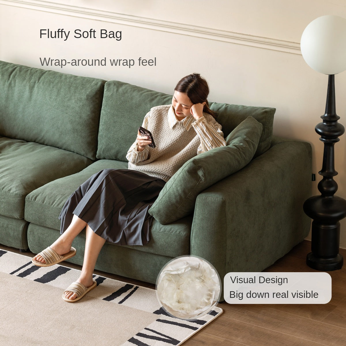 Fabric Corduroy Straight Down Sofa,