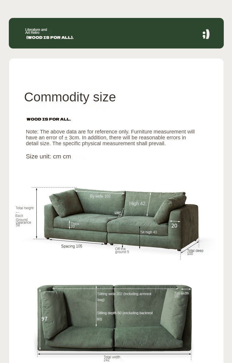 Fabric Corduroy Straight Down Sofa,