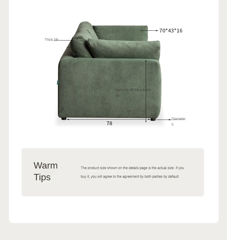 Fabric Corduroy Straight Down Sofa,