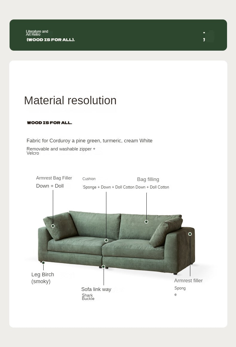 Fabric Corduroy Straight Down Sofa,