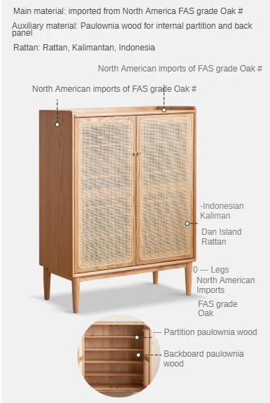 Oak, Black Walnut, Beech Solid Wood Shoe Cabinet