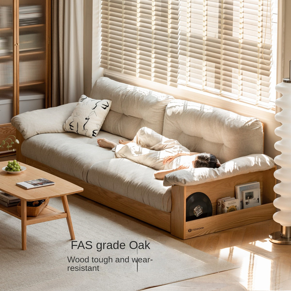Oak Solid Wood Floor Storage Sofa Modern.