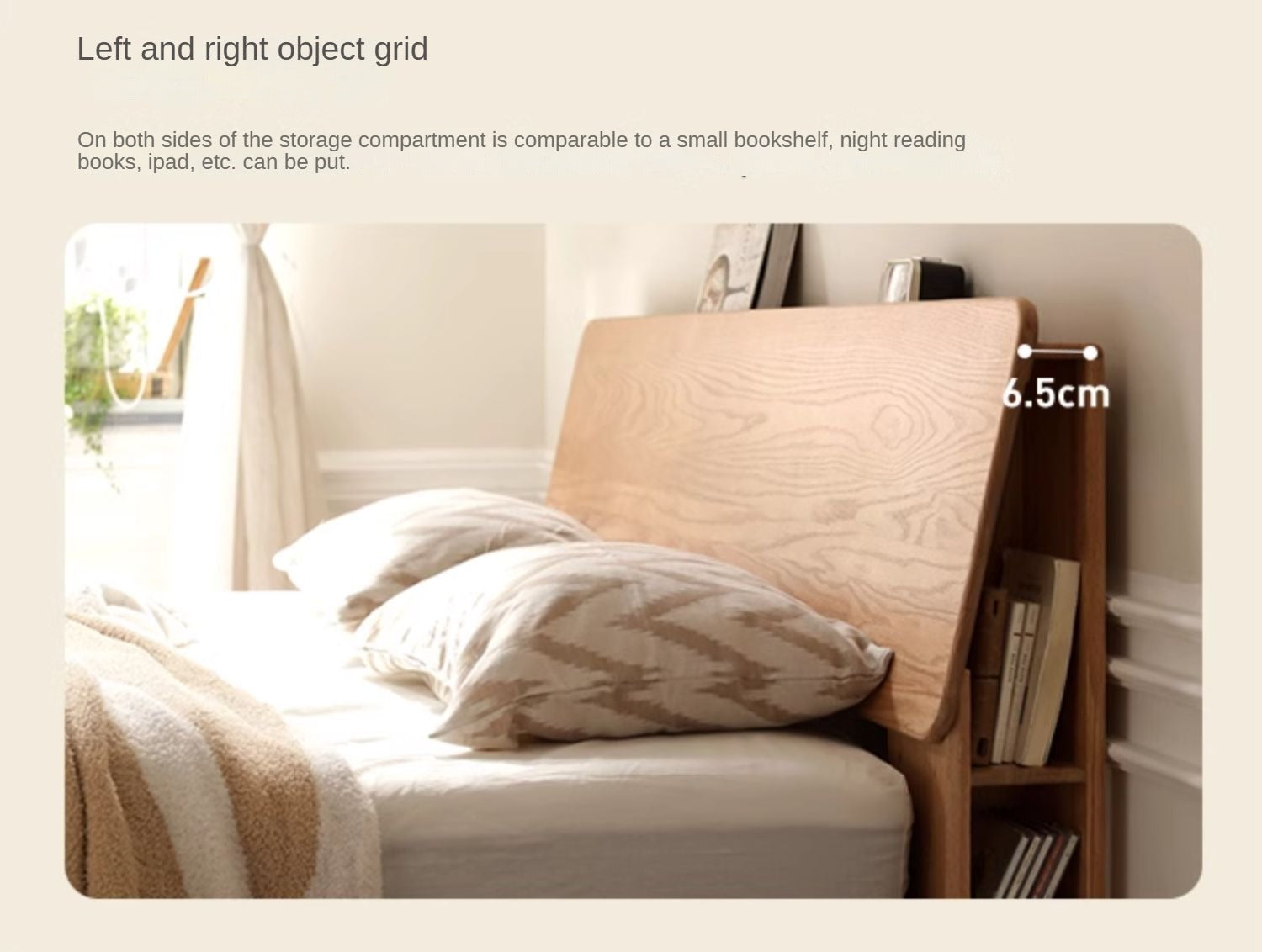 Oak Solid Wood Soft Light With Bookshelf Bed