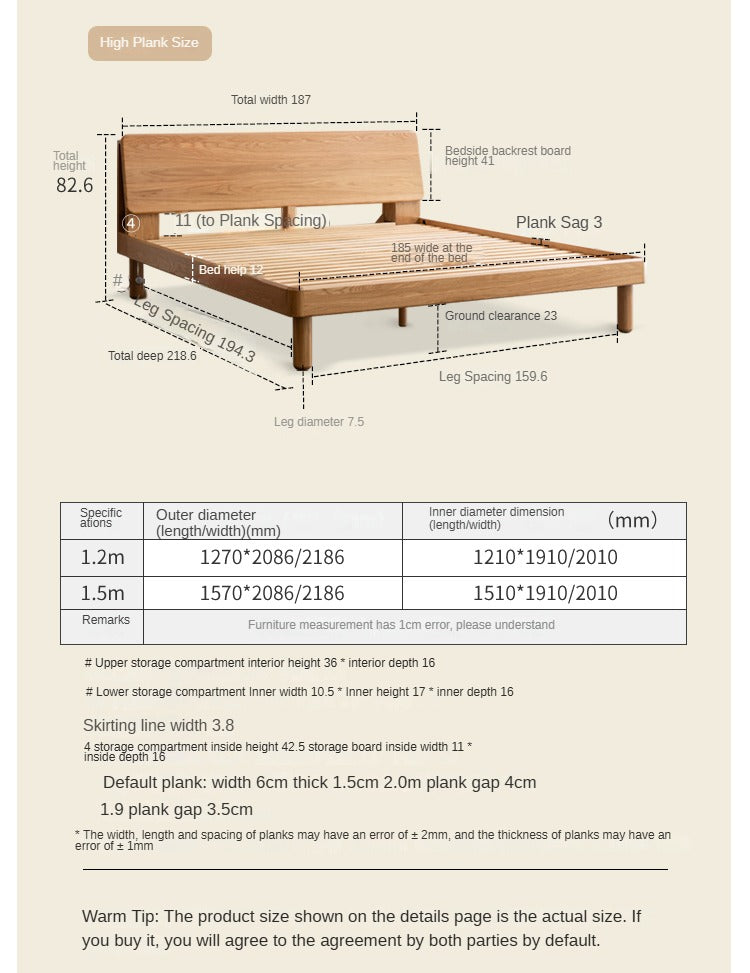 Oak Solid Wood Soft Light With Bookshelf Bed