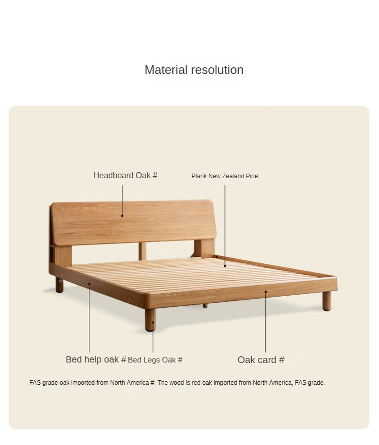 Oak Solid Wood Soft Light With Bookshelf Bed