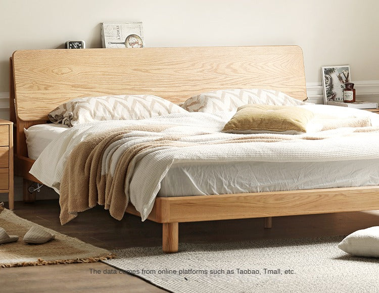 Oak Solid Wood Soft Light With Bookshelf Bed