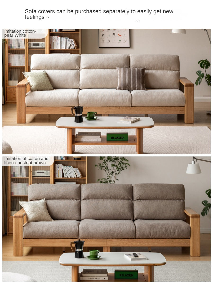 Oak Solid Wood Fabric Straight Sofa Modern.