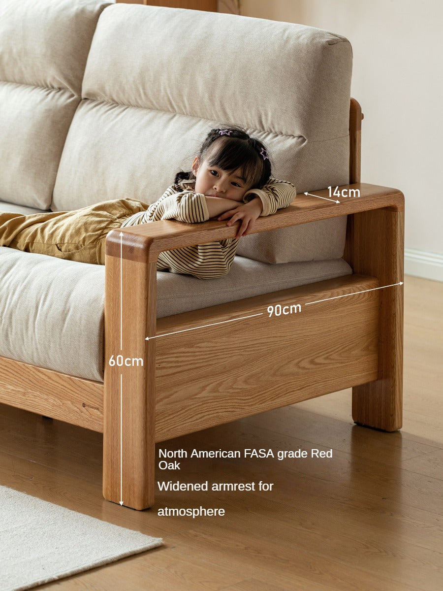 Oak Solid Wood Fabric Straight Sofa Modern.