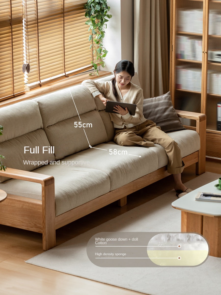 Oak Solid Wood Fabric Straight Sofa Modern.