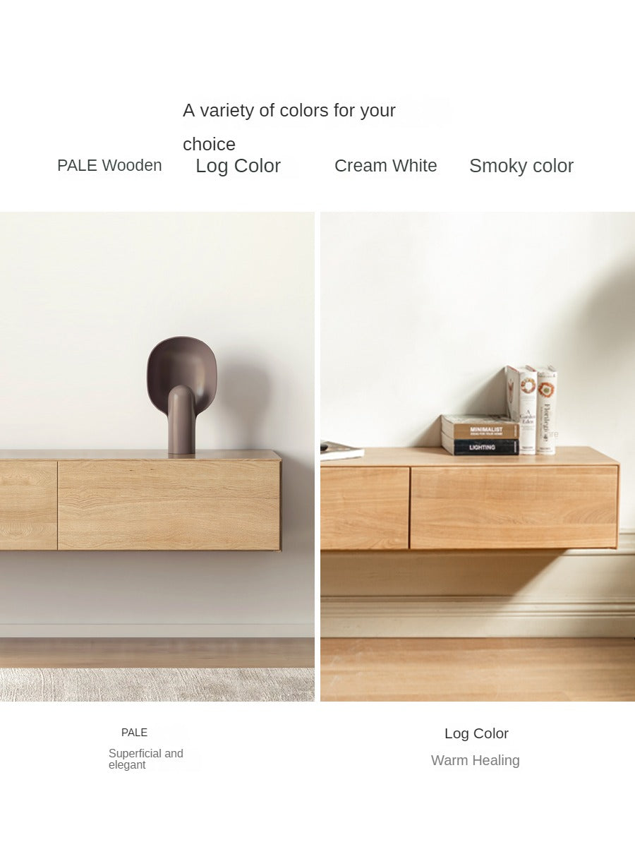 Oak Solid Wood TV Cabinet Minimalist Light Suspended-