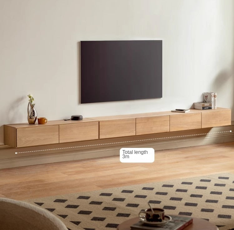 Oak Solid Wood TV Cabinet Minimalist Light Suspended-