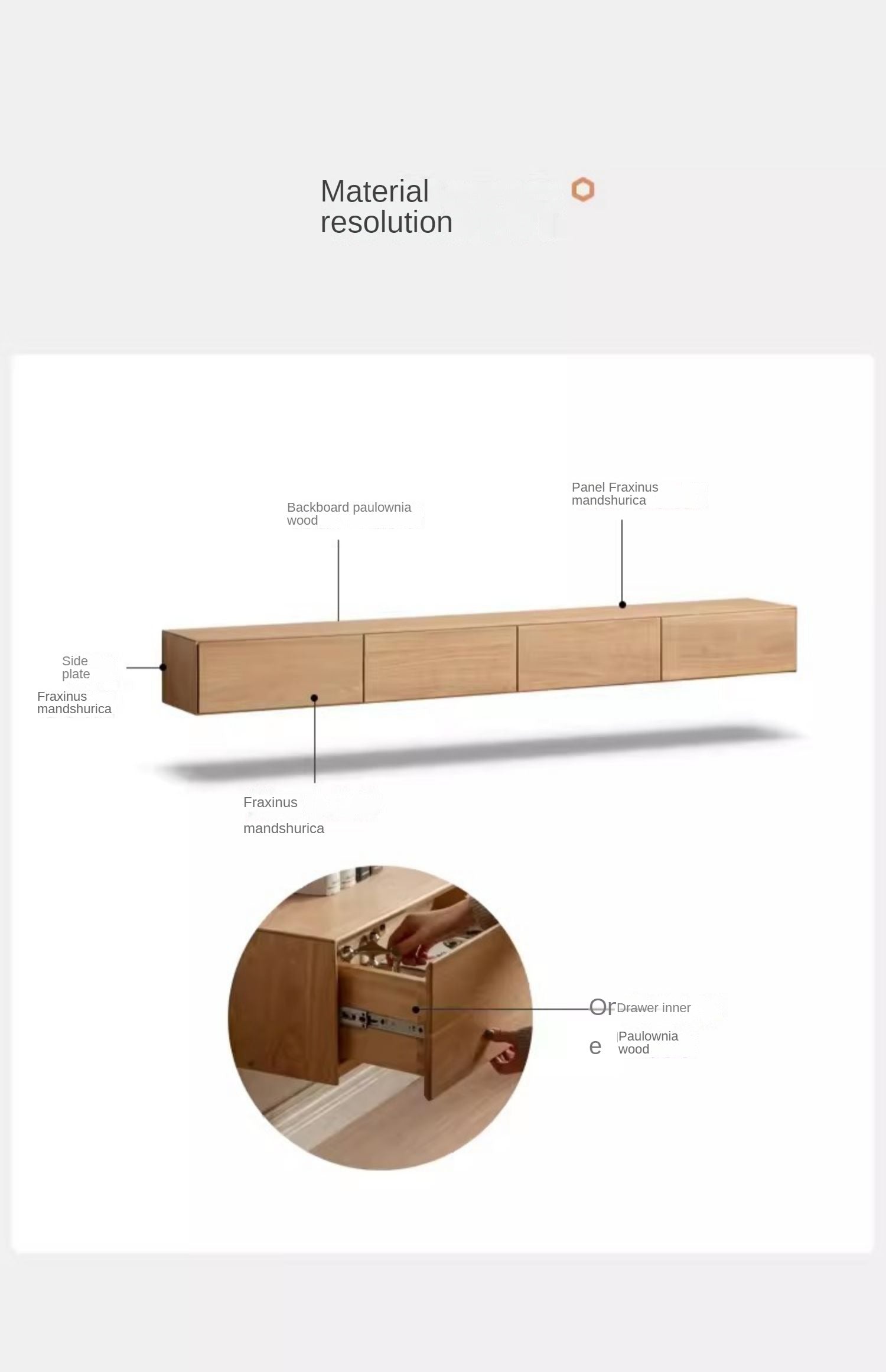 Poplar, Oak Solid Wood TV Cabinet Minimalist Light Suspended-