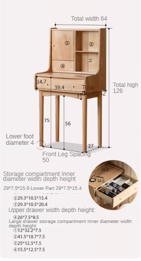 Oak Solid Wood, Solid Rubberwood Dressing Table, Makeup Table.