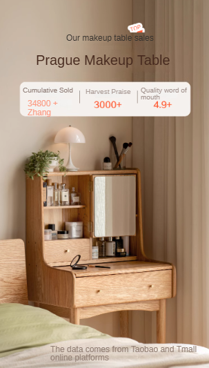 Oak Solid Wood, Solid Rubberwood Vanity Table, Makeup Table.