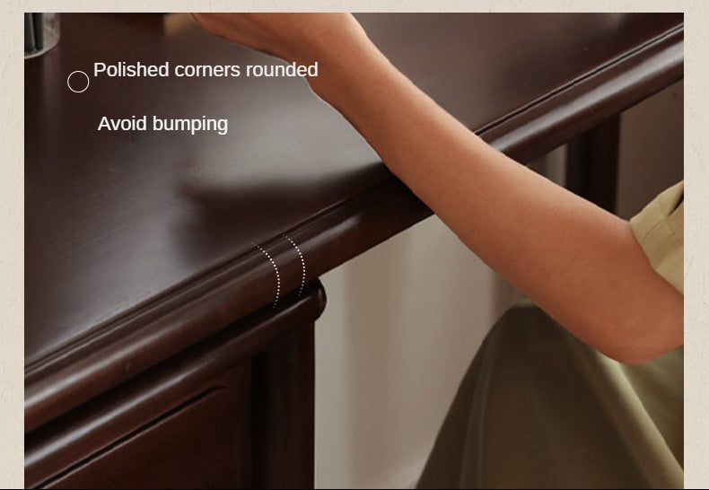Black Walnut, Poplar Solid Wood Traditional Dresser with Attached Vanity Desk Extension and Turned Legs