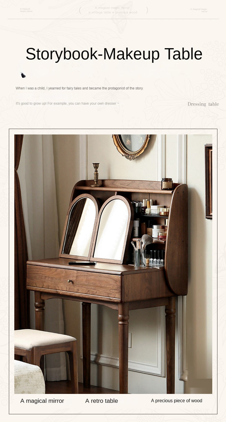 Black Walnut Solid Wood French Retro Dressing Table.