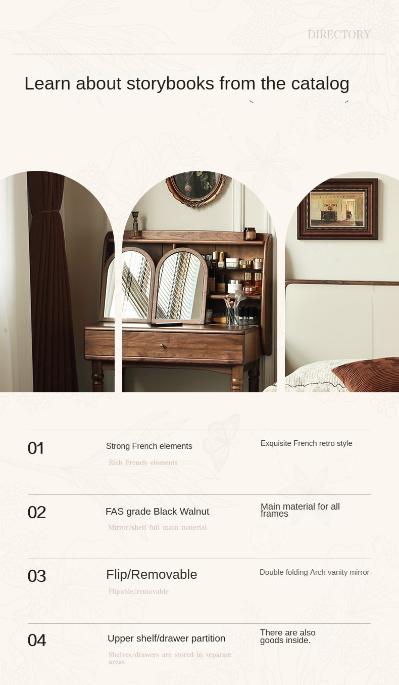 Black Walnut Solid Wood French Retro Vanity Table.